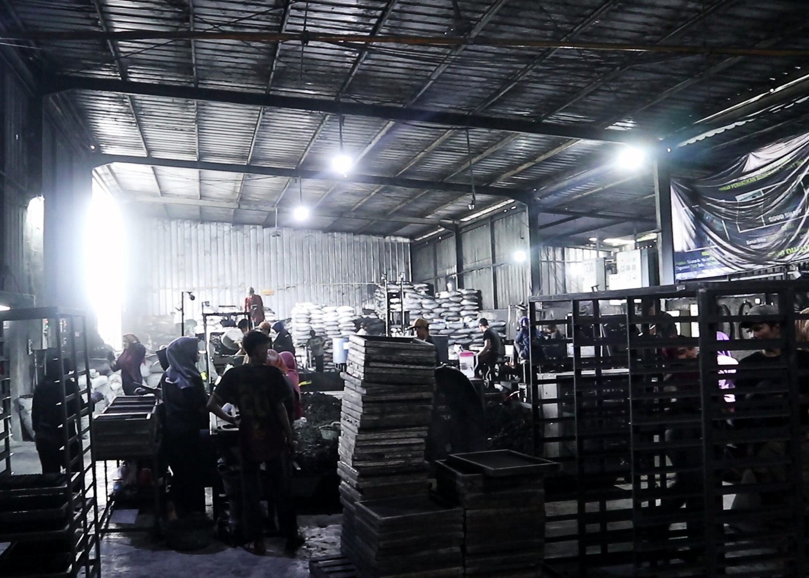 Coconut charcoal briquettes factory in Lampung, Indonesia